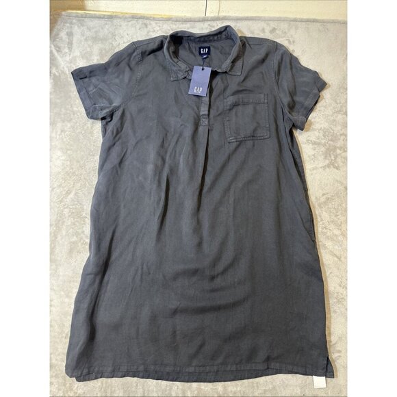 GAP Women’s Shirt Dress XXL Navy Shadow Gray Short Sleeve Collared Pocket NWT - Picture 1 of 11
